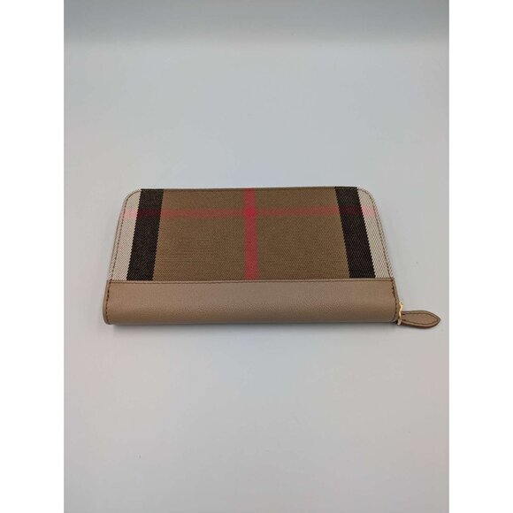 Burberry Large Check Zip Around Grainy Leather Canvas Wallet Chestnut Beige 8084 - Picture 3 of 12